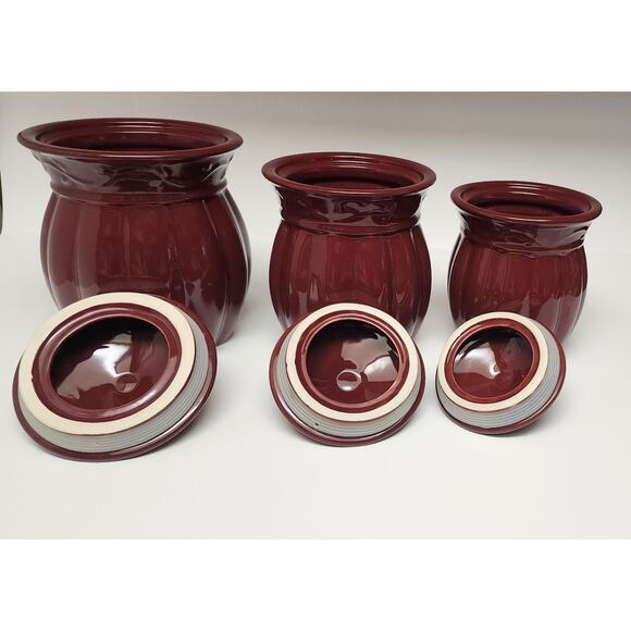 Celebrating Home 3Pc Vintage Berry Red Cookie Jar Canisters - Picture 2 of 13
